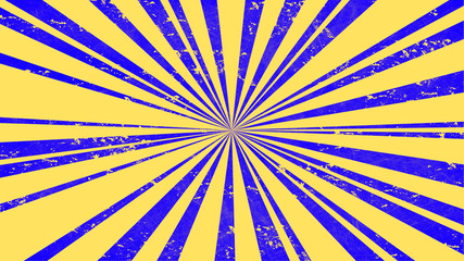 Blue vintage rays on yellow background