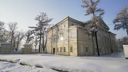 Old Russian building in winter.