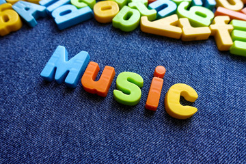 Music concept, with colorful letters.