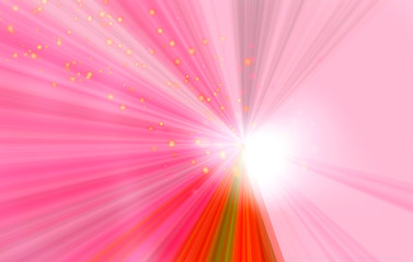 ピンク系と黒白のグラデーションの綺麗な色合いの放射状の線と白い光と黄色系のキラキラの背景