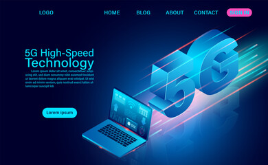 Naklejka premium 5g High-speed Technology concept. Network Communication Wireless Internet. network connection fastest internet. isometric flat design vector illustration