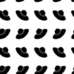 Seamless pattern from hat. Summer clothes and accessories. Black silhouette on white background. Cartoon doodle sketch can be used in cards, posters, flyers, banners, logo, clothes design, fashion