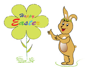Obraz na płótnie Canvas Happy Easter bunny with flower on white card in vector format