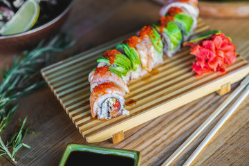 Chinese cuisine, sushi combined with soy sauce and ginger