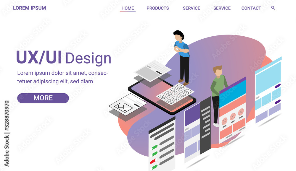 Wall mural ui and ux banner for website template isometric concept