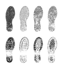 Grunge human shoe print (shoe mark) vector illustration set