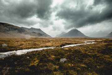Raining and cloudy in the spectacular Scottish Highlands