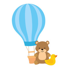 balloon travel hot with teddy bear and duck rubber vector illustration design