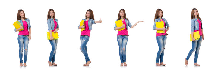 Fototapeta premium Student girl with books on white