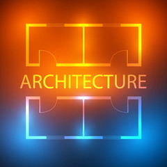 Neon house plan .Architectural and construction logo .Design and layout of rooms . Vector.	