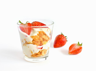 Healthy snacks with strawberry, yogurt