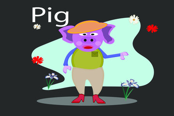 illustration of a pig. cute. cartoon.