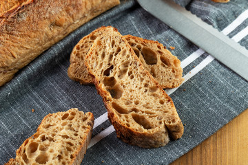Sliced yeast free bread, porous texture	