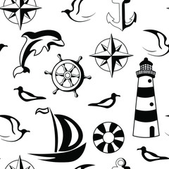 sea, travel vector seamless patter on white background. Concept for wallpaper, cards, wrapping paper , print 