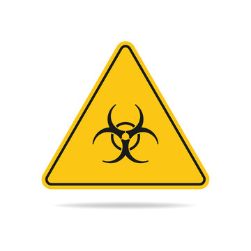 The flat vector illustration of a triangular biohazard sign is isolated on a white background.