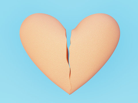 Broken heart shape classic. Fall out of Love abstract. Bored lover depression concept. 3d illustration