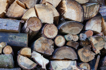 Stacked cut wooden logs suitable as background
