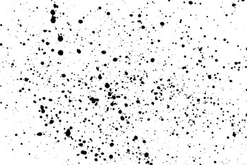 Black blobs isolated on white. Ink splash. Brushes droplets. Grainy texture background. Digitally generated image. Vector illustration, EPS 10.