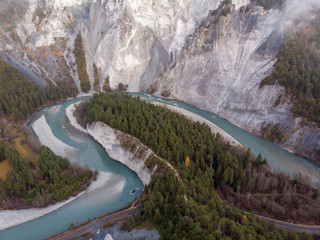 Aerial view of the rhine gorge in switzerland
