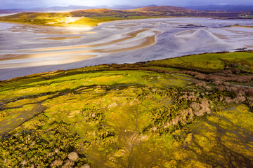 Aerial view of Cashelgolan hill by Portnoo in County Donegal - Ireland