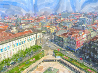 Fototapeta premium Cityscape of Porto in portugal with street and traditional houses.