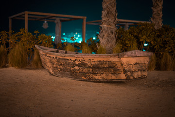 old stranded boat on beach