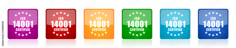 Poster Iso 14001 icon set, colorful square glossy vector illustrations in 6 options for web design and mobile applications