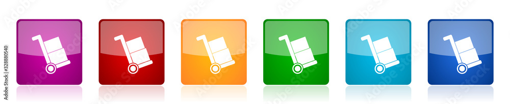 Leinwandbilder delivery service icon set, shipping barrow colorful square glossy vector illustrations in 6 options 