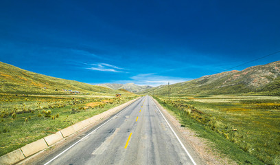 Beautiful landscapes on the road between Puno and Cosco , Peru.