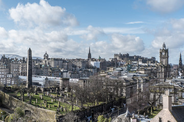 Fototapeta na wymiar View from Calton Hill to Edinburgh City in Scotland February 2020