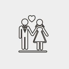 bride and groom wedding couple line vector icon 