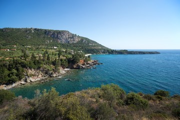 Naklejka na ściany i meble Coast landscapes near Kardamili town at Messinian Bay, South Peloponnese, Greece
