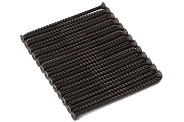 Long laid exactly screws for wood. Isolated.