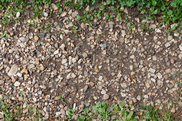 A path made of small stones in nature, close-up.