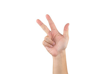 Asian hand shows and counts 8 finger on isolated white background. with clipping path
