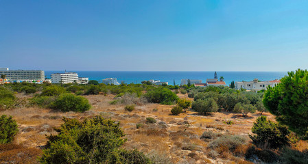Fototapeta na wymiar Ayia Napa, Cyprus - September 09, 2019: Wide panorama of Ayia Napa