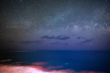 Fototapeta premium 横一文字に広がる夜明け前の天の川銀河を宮古島で撮影