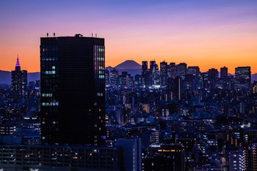 〈東京都文京区〉文京シビックセンターからの東京の夕焼け 富士山と新宿方面