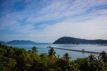 View of beautiful tropical beach with palms.