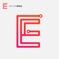 illustration vector graphics of the letter E logo with peach color and color gradation, perfect for the initials letter E, brand, business, identity E, company name E, real estate, monoline  etc.