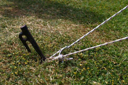 Fix the tent string with pegs