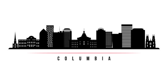 Columbia skyline horizontal banner. Black and white silhouette of Columbia, South Carolinaa. Vector template for your design. - obrazy, fototapety, plakaty