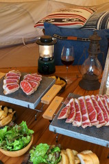 Party meat dish in tipy tent