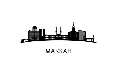 Makkah city skyline. Black cityscape isolated on white background. Vector banner.