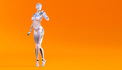 Woman robot. Metal droid. Artificial Intelligence.