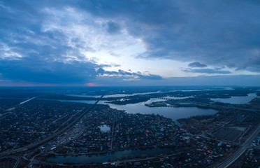 Beautiful panoramic aerial view of the Dnieper River and the right bank, Kiev, Ukraine
