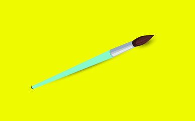 Colorful Brush with shadow, isolated on yellow