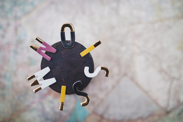 Mission word placed on an out of focus map background