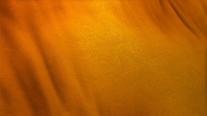 orange flag cloth in full frame with selective focus. 3D Illustration of dark orange and golden colored garment with clean natural linen texture for background banner or wallpaper use.