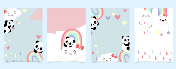 Collection of panda background set with cloud, rainbow,balloon.Editable vector illustration for website, invitation,postcard and sticker © piixypeach